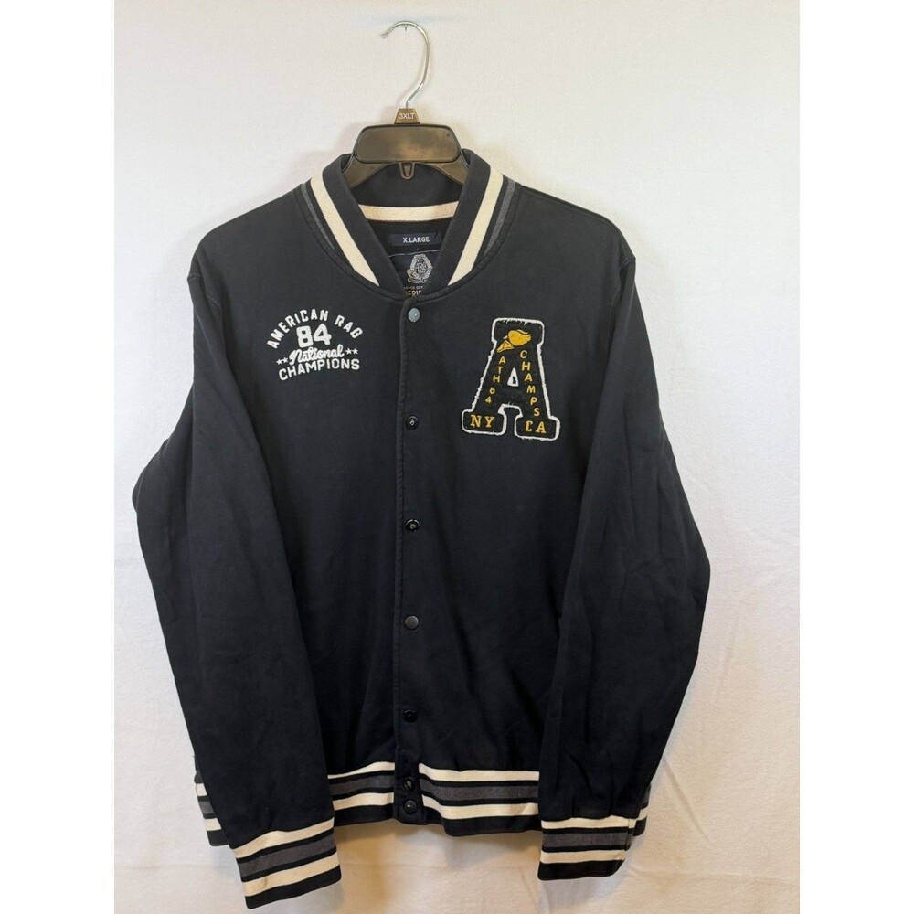 Y2K American Rag Varsity Jacket Mens Large Black Bomber Embroidered NY Champs